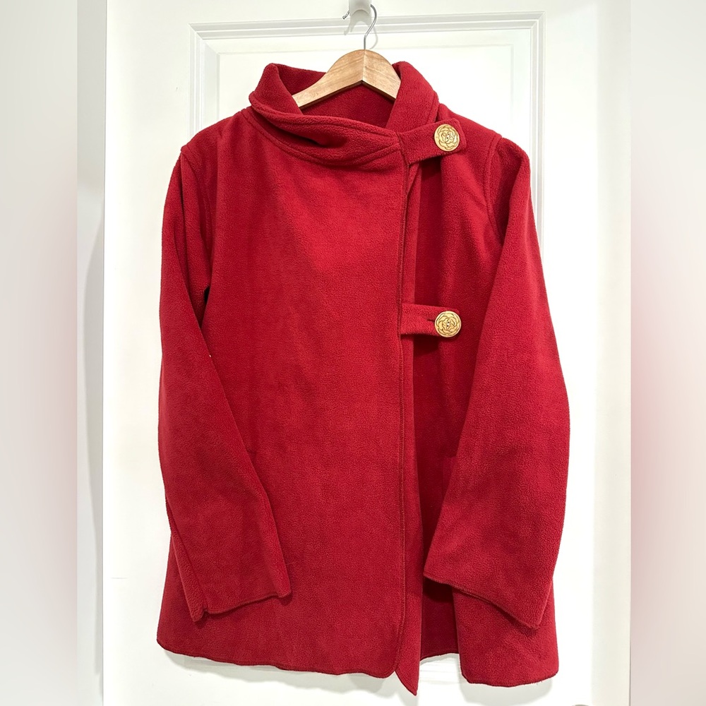 Ark Imports Red Fleece Women's Pea Coat Size Medium Made in Nepal